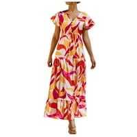 Haljine za žene plus veličine ženski V-izrez A-line kratki rukav dugi cvjetni gumb A-line vruće prodajne