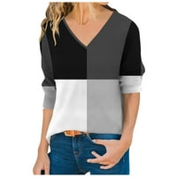 Feternal ženska modna ležerna temperamenta V-izrez sudar Geometrijski print dugih rukava ženske majice