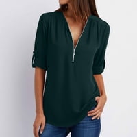 Lastsosone ženske košulje patentni patentni bobolovni vrhovi kratkih rukava V izrez Klasične majice tunika Poslovna bahata bluza vrhovi