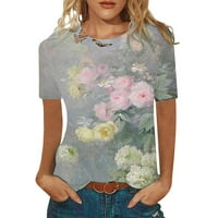 Ženski vrhovi Ženska bluza s kratkim rukavima Labavi grafički printira Summer Crew majice iz vrata sive XL