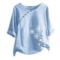 Modni ženski casunski gumb cvjetni ispis majica s kratkim rukavima, svijetlo plava, xxxxxl