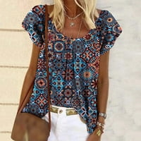 Ženska bluza Modni geometrijski tiskani O-izrez kratki rukav Ležerni majica Trendy Leisure Streetwear
