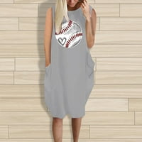 Ženska bejzbol labava haljina zabavna grafička ispis Crew Crew Dvije džepne haljine za rukav za večeru