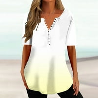 Kravata gradijentna tiskane ljetne majice za žene labavo fit casual gumb v izrez Henley Tops trendy