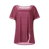 Ženske vrhove bluza Žene kratki rukav labavi košulje u boji Stvoreni dekolte Ljeto Crveni XL