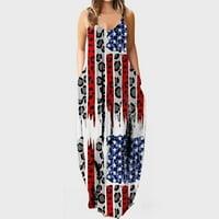 Patriotska haljina za Dan nezavisnosti USA Zastava za zastavu Modni remen za ispis Dugi haljina V-izrez
