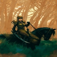 Draconis Dragon montirani ženski ratnik na konju Ciruelo Crni konji Šumska šuma Fantazija Palika Gustavo