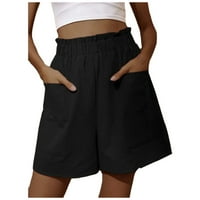Radne kratke hlače za žene Ljetne hlače Pamučne posteljine elastičnih poketa šorc široke noge hlače
