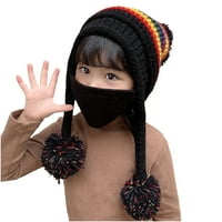 Modna dječja pletena vunena šal šal pompoma Postavite topla zima + maska ​​za lice