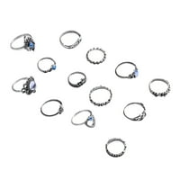 Tinejdžerski nakit za djevojke Srebrni retro sazreni prstenovi set za žene Djevojke Vintage Stack Boho prstenje za prste Legura Retro Geometry Prsten Nakit