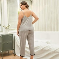 Newway Women Pijamas postavio je labavu majicu za spavanje V-izrez čipke TRIM CAMI TOP i CAPRIS hlače