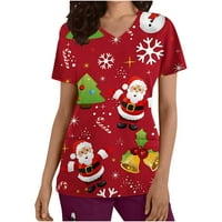 Olyvenn božićne žene vrhovi kratkih rukava V-izrez V-izrez Radne uniforme košulje plus veličina labave