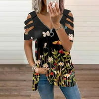 Ženska modna casual labava tiskana kratki rukav V izrez sa patentnim zatvaračem Off-rame TOP S-3XL