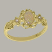 Britanci napravio je 10k žuti zlatni prirodni Opal i kultivirani prsten od ženskog ženskog žrtava - Opcije veličine - veličina 10.25