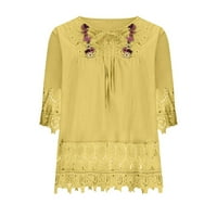 Žene plus veličina modnih žena Ljeto casual vrhovi V-izrez za zavoj s kratkim rukavima bluza s majicama žuta