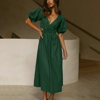 Ljetne haljine za žene kratki rukav košulje od pune boje V-izrez midi fit i flare Y2K moda elegantna