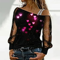 Ociviesr ženska modna bluza Sequin tisak mreža na dugih rukava Hladna košulja na rame Labavi Splice