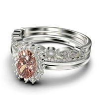 Prekrasan minimalistički 2. karat ovalni morgatit i dijamantski morgatitni prsten, halo vjenčani prsten,