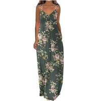 Ljetne haljine za žene casual v-izrez Boho tiskana haljina cvjetna plaža Long Maxi haljina s džepovima