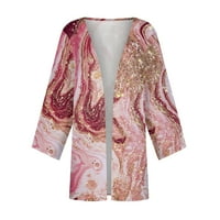 Cleance Women Trendy Print bluza s rukavima Cardigani labavi Ležerne prilike Comfy Soft Tops Pink XL