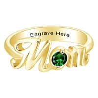 Majčin dan Nakit Pokloni personalizirani okrugli simulirani smaragd mama Obećaj bend prsten u 14k žuto