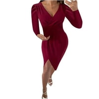 Amousa Fashion s dugim rukavima Slim Fit s dugim rukavima V-izrez V-izrez Vreća za struku HIP Fold haljina Ženska haljina