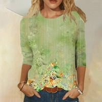 Vrhovi za žene okrugli izrez otisnuti pulover zeleni XL