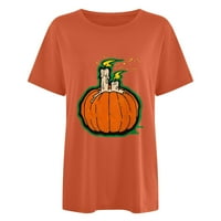Grafički tees Halloween kostim za žene spuštene kratkih rukava Ležerne majica Pumpkin Cat Ispiši labavi