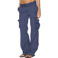 Dianli Hlače Žene Ljeto ravna moda više džep elastična crta ulice Jogger Labavi kombinezoni udobne pune teretne hlače Visoka pantalona na struku Blue XL