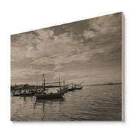 Art DesimanArt 'crno-bijeli ribar pejzaž' nautički i obalni drveni zidni umjetnički paneli - prirodno