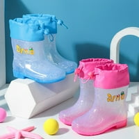 Leey-World Toddler cipele za djecu modne ravne crtane kiše mogu biti vezane ušće crtane prozirne valne kišne čizme Djevojke meke čizme