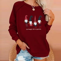 Ženski jesen vrhovi božićni ispis okrugli džemper sa otvorenim bluzom kapuljač dukserice vino l