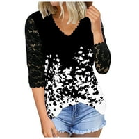 Ženski vrhovi rupa ženska bluza Ležerne grafike Print modni V-izrez ljeto crni m