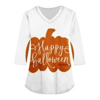 Tking modni vrhovi rukava za žene plus veličine V izrez Halloween Print majice Grafička džepa bluza