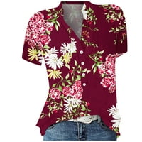 Ženske košulje Ženska ležerna tiskana majica s kratkim rukavima V-izrez, pulover labavo bluza vino xxxl