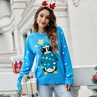 Ženski okrugli vrat dugih rukava pleteni pulover životinjski božićni džemper
