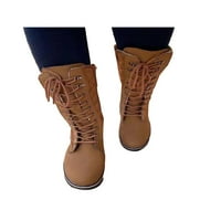 Žene srednje telefne čizme čipke zimske cipele sa zimskim bojom cipele udobne dame ravne neklizne smeđe 7