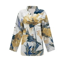 Ženski ljetni vrhovi Žene casual tipke Print majice Dugi rukavi prevelicirani bluze tunike