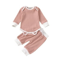Koaiezne Toddler Boys Girls Proljeće Jesenski čista boja rebraste ručne hlače Set odjeće za slobodno