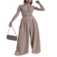Thaisu ženske pantalone set, Halterneck vez za vezanje sa visokim hlačama širine struka Ljetna odjeća