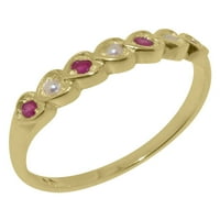 British napravio 10k žuti zlatni kultivirani biser i rubin ženski vječni prsten - Opcije veličine -