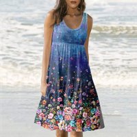 Cyzz Celler Ženska ljetna sitnica haljina za plažu Okrugla vrata bez rukava tamno plave s