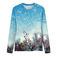 SunhillsGrace majice za žene božićno okruglo vrata 3D digitalna šarena cvjetna košulja s dugim rukavima