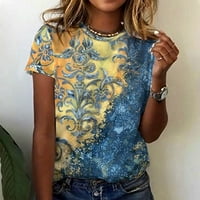 Odeerbi cvjetni bluze za žene Ljeto Ležerne prilike Elegantne vrhove Labava Crewneck tiskana majica