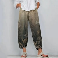 Gathrrgyp ženske casual pantalone i kapris, ženske ležerne tiskane karatni džep s visokim strukom ravne