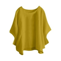 Bazyrey ženski kratki rukav ženski okrugli dekolte od pune bluze modni temperament pamučne majice Yellow