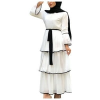 Knqrhpse casual haljine za ženske haljine za žensku tortu Abaya arapska kaftna haljina s remenom bijele