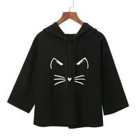 Ljetne ležerne ženske usjeve, trendy labavi mačji kapuljač duhovito košulje kratkih rukava Cat Print