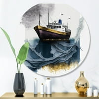 Art DesimanArt Ljubičasta zlato Moderni ribolovni brod Primorski brod metalni okrugli zid - disk od