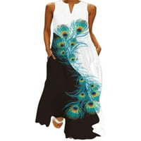 LUMENTO Žene Long Maxi haljine V Rezervoar za vrat Haljina bez rukava Summer Beach Sandress Loose cvjetni
